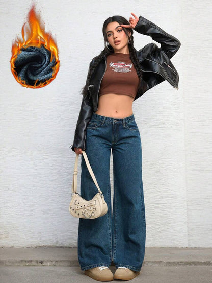 Ravenna High Waisted Wide Leg Baggy Jeans with Pockets