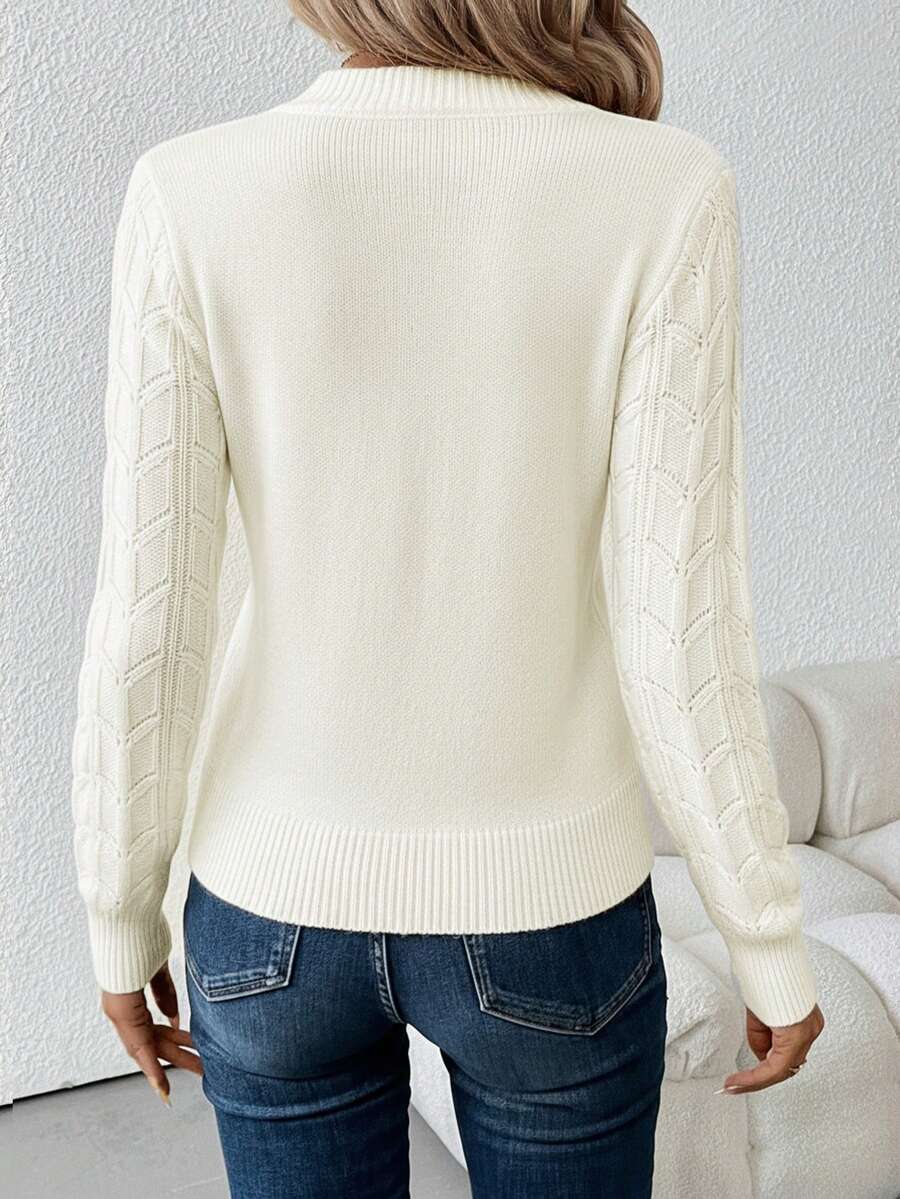 Henrietta Classic V-Neck Long Sleeve Knit Pullover Sweater - White