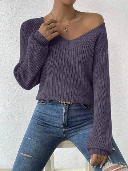 Aarhus V Neck Raglan Sleeve Ribbed Knit Sweater