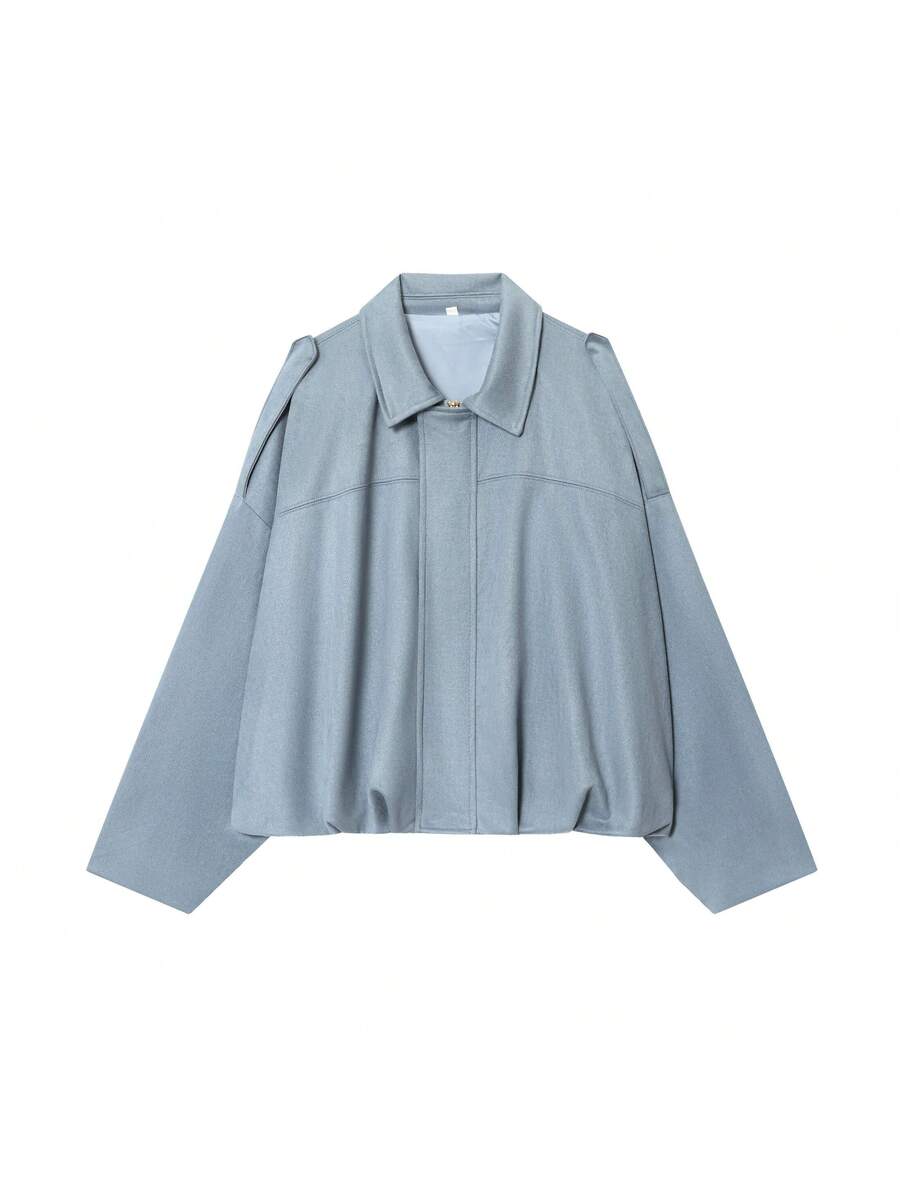 Sabrina Faux Suede Oversized Cropped Collared Jacket - Sky Blue