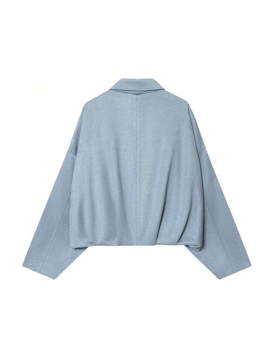 Sabrina Faux Suede Oversized Cropped Collared Jacket - Sky Blue