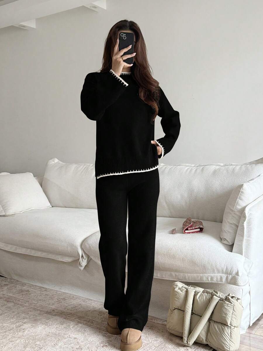 Davos Drop Shoulder Sweater and Knit Pants Set