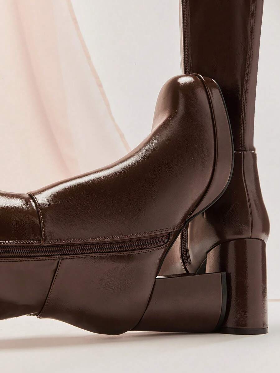 SHUZIA Women's Knee High Platform Block Heel Pu + Lycra Casual Boots For Christmas Valentine's Day Mensa