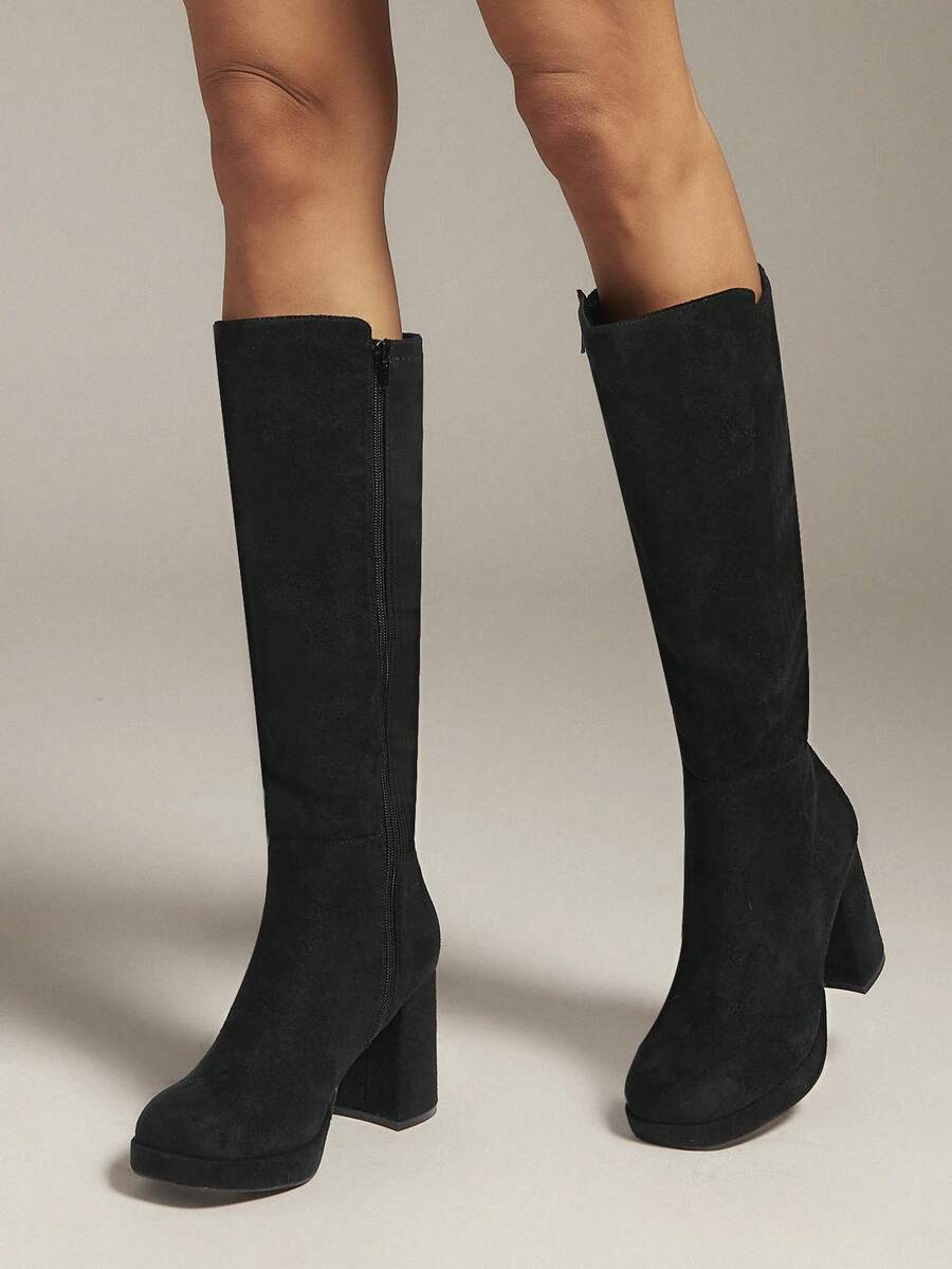 SHUZIA Women's Knee High Platform Block Heel Pu + Lycra Casual Boots For Christmas Valentine's Day Mensa