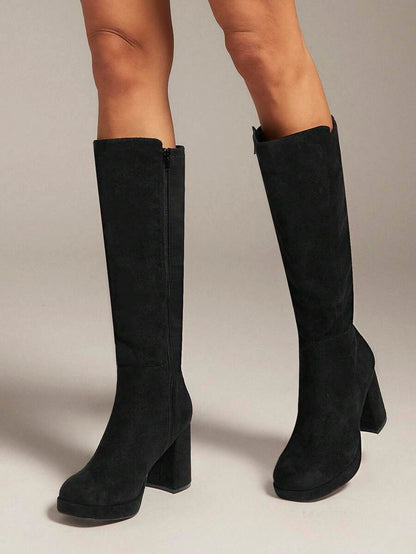 SHUZIA Women's Knee High Platform Block Heel Pu + Lycra Casual Boots For Christmas Valentine's Day Mensa