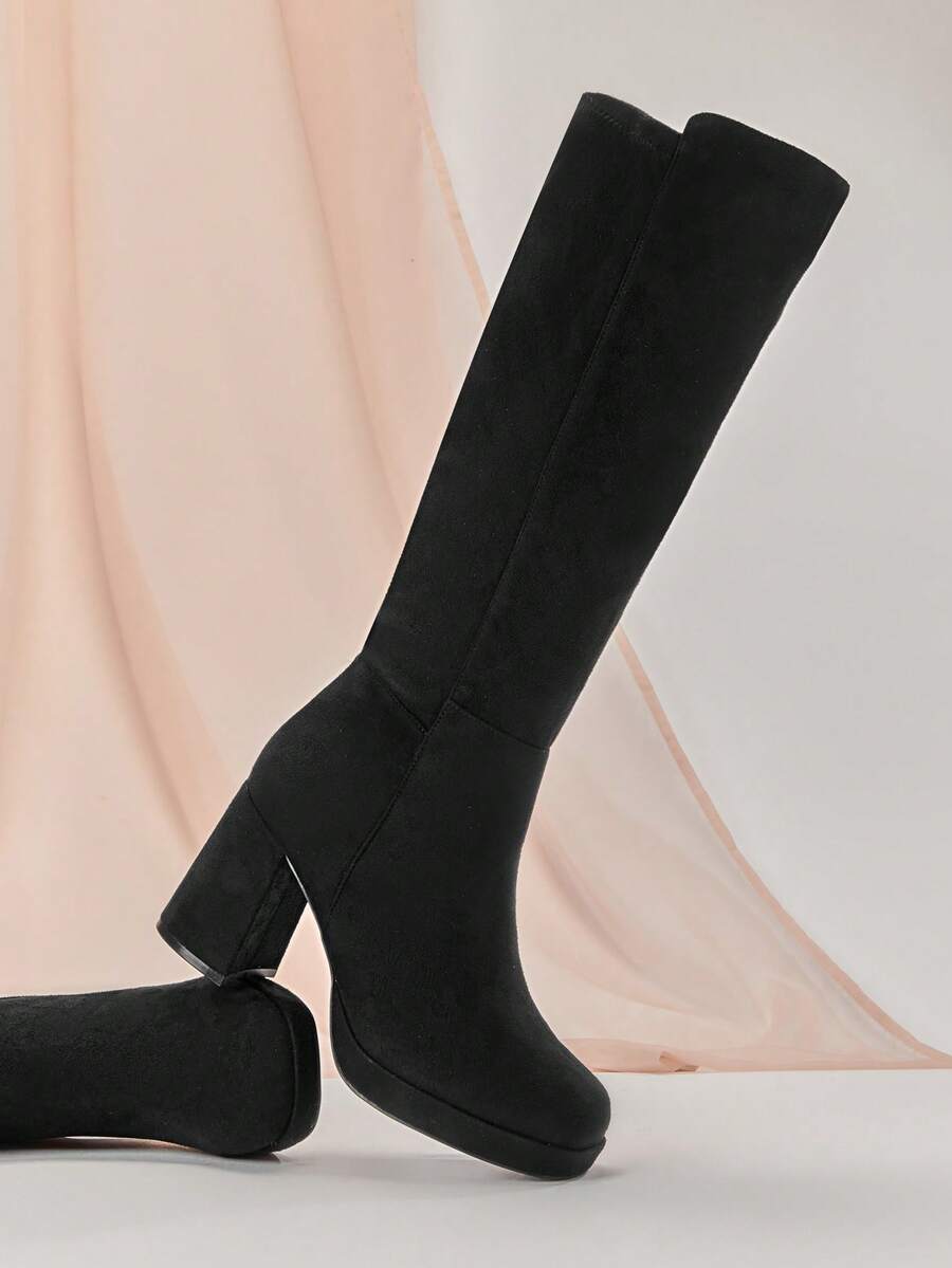 SHUZIA Women's Knee High Platform Block Heel Pu + Lycra Casual Boots For Christmas Valentine's Day Mensa