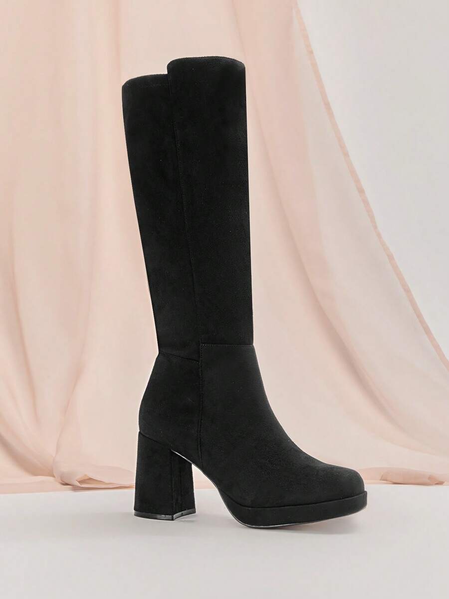 SHUZIA Women's Knee High Platform Block Heel Pu + Lycra Casual Boots For Christmas Valentine's Day Mensa