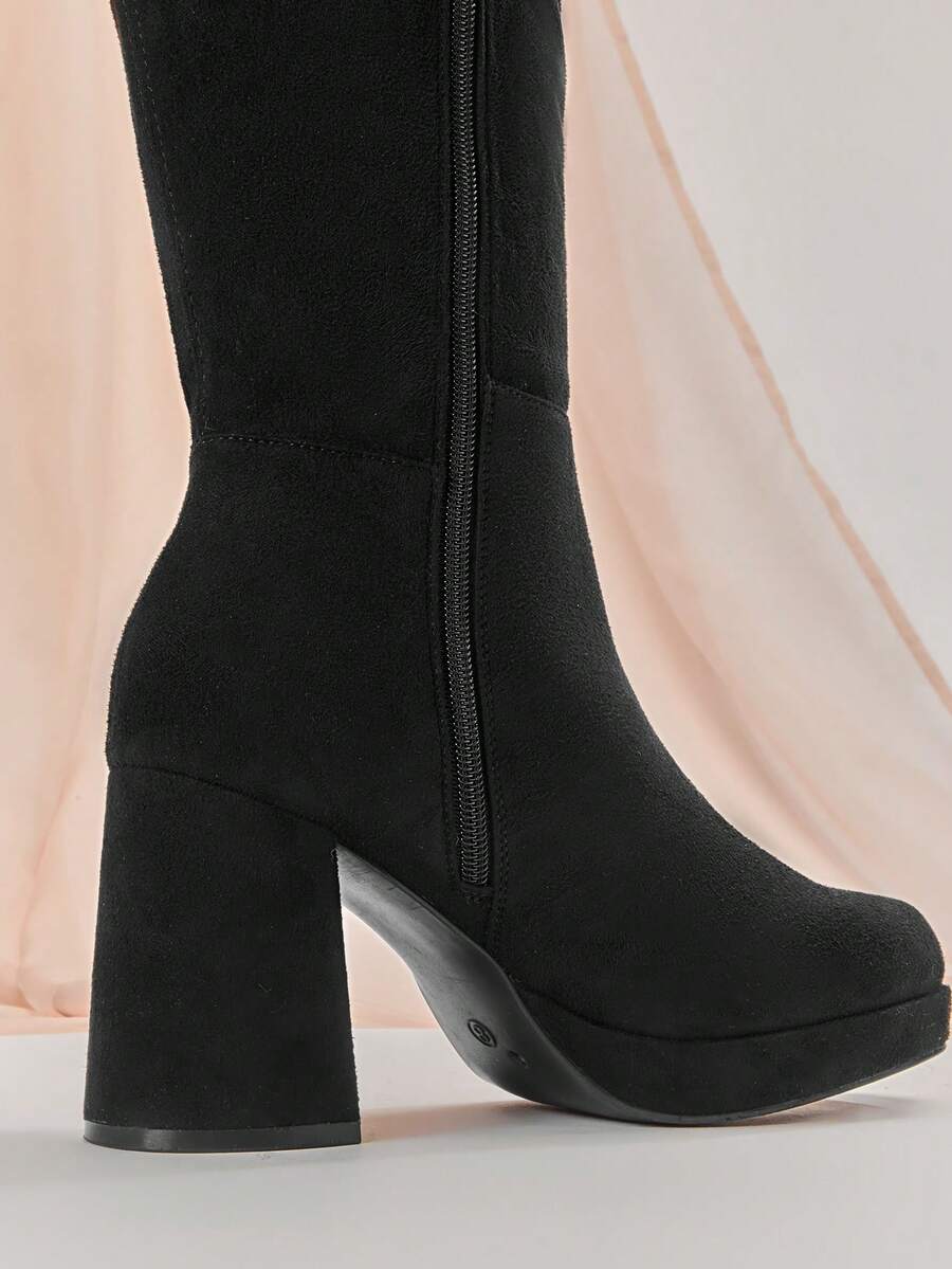 SHUZIA Women's Knee High Platform Block Heel Pu + Lycra Casual Boots For Christmas Valentine's Day Mensa