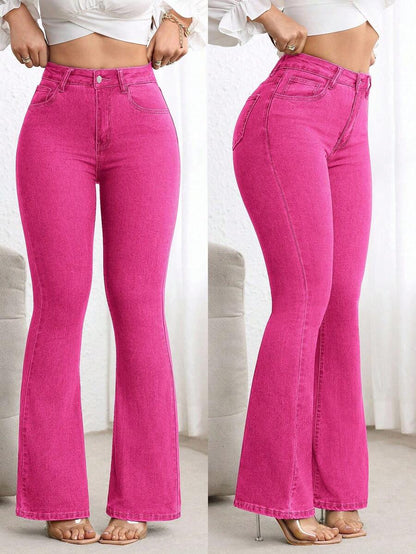 Zakopane High Waist Stretch Flare Jeans - Pink