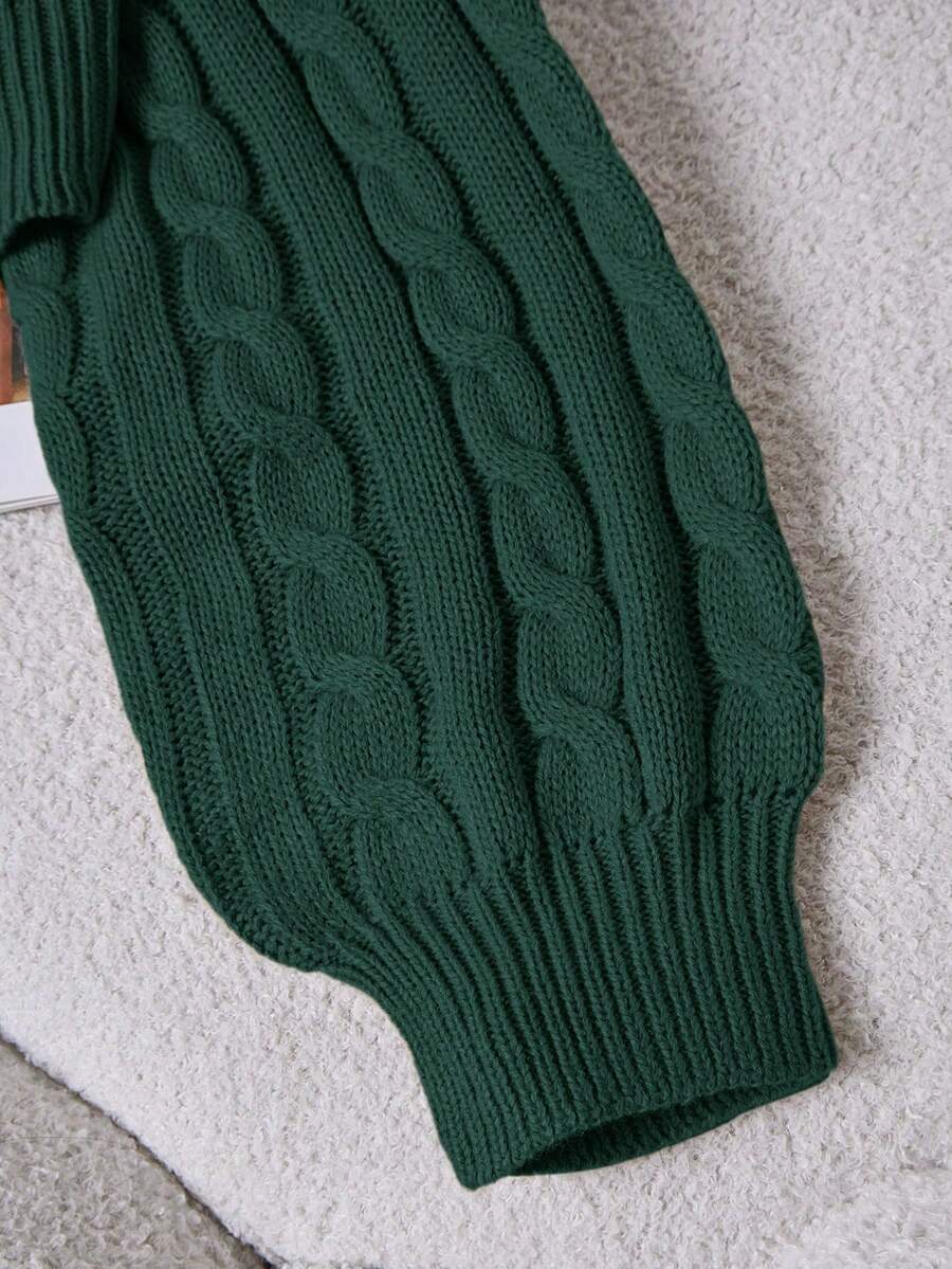 Oriana Cropped Cable Knit Sweater with Crew Neck - Pine Green