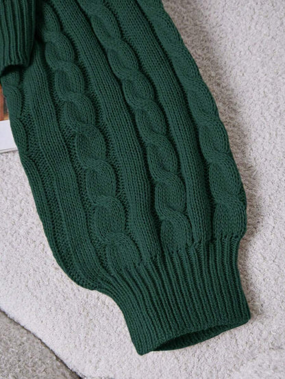 Oriana Cropped Cable Knit Sweater with Crew Neck - Pine Green
