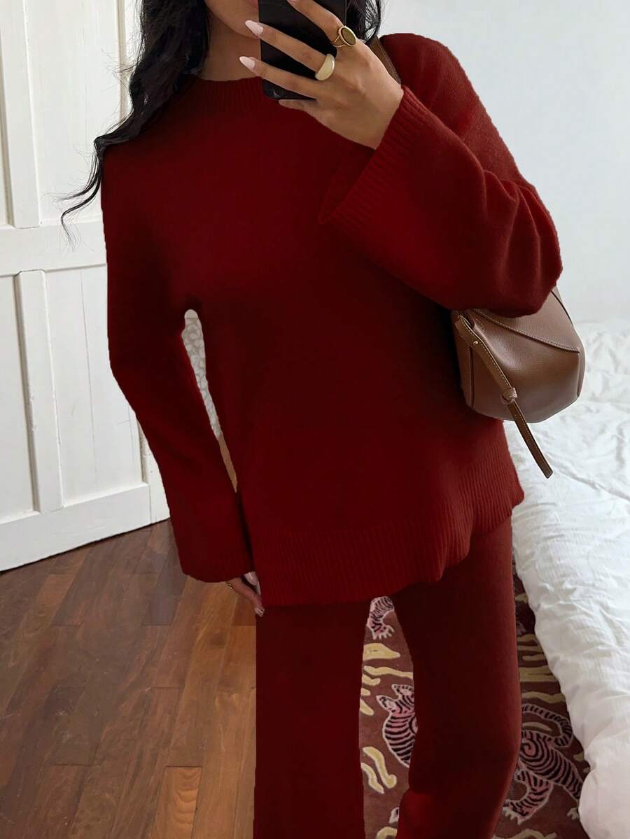Davos Drop Shoulder Sweater and Knit Pants Set