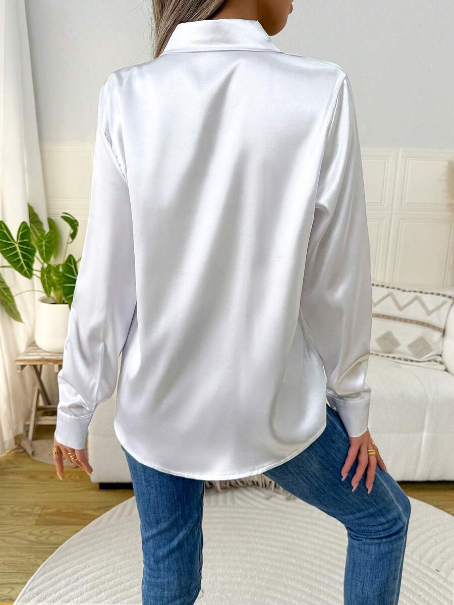 Como Satin Button Up Long Sleeve Blouse