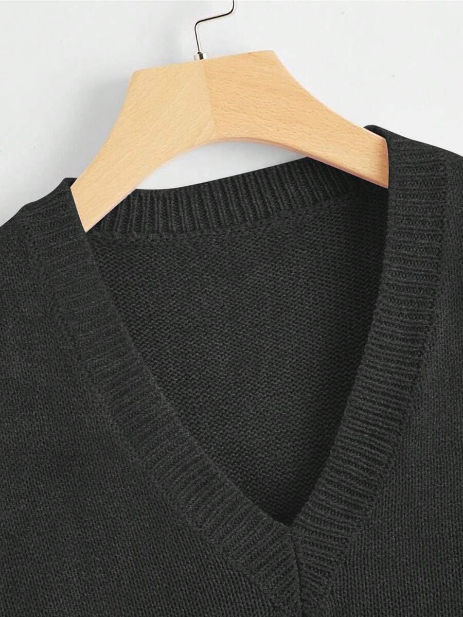 Marisa Fine Knit V-Neck Sleeveless Sweater Vest - Light Grey