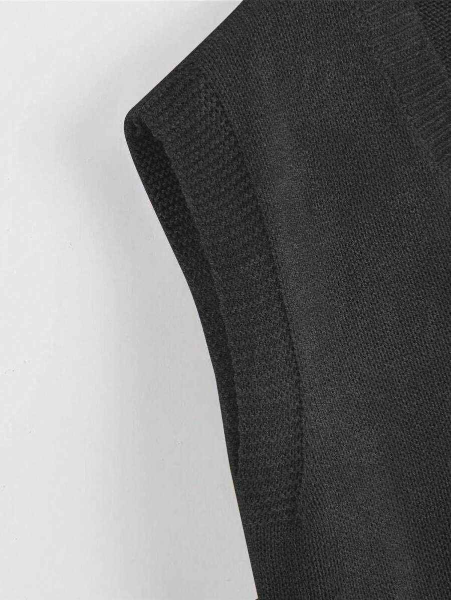Marisa Fine Knit V-Neck Sleeveless Sweater Vest - Dark Grey
