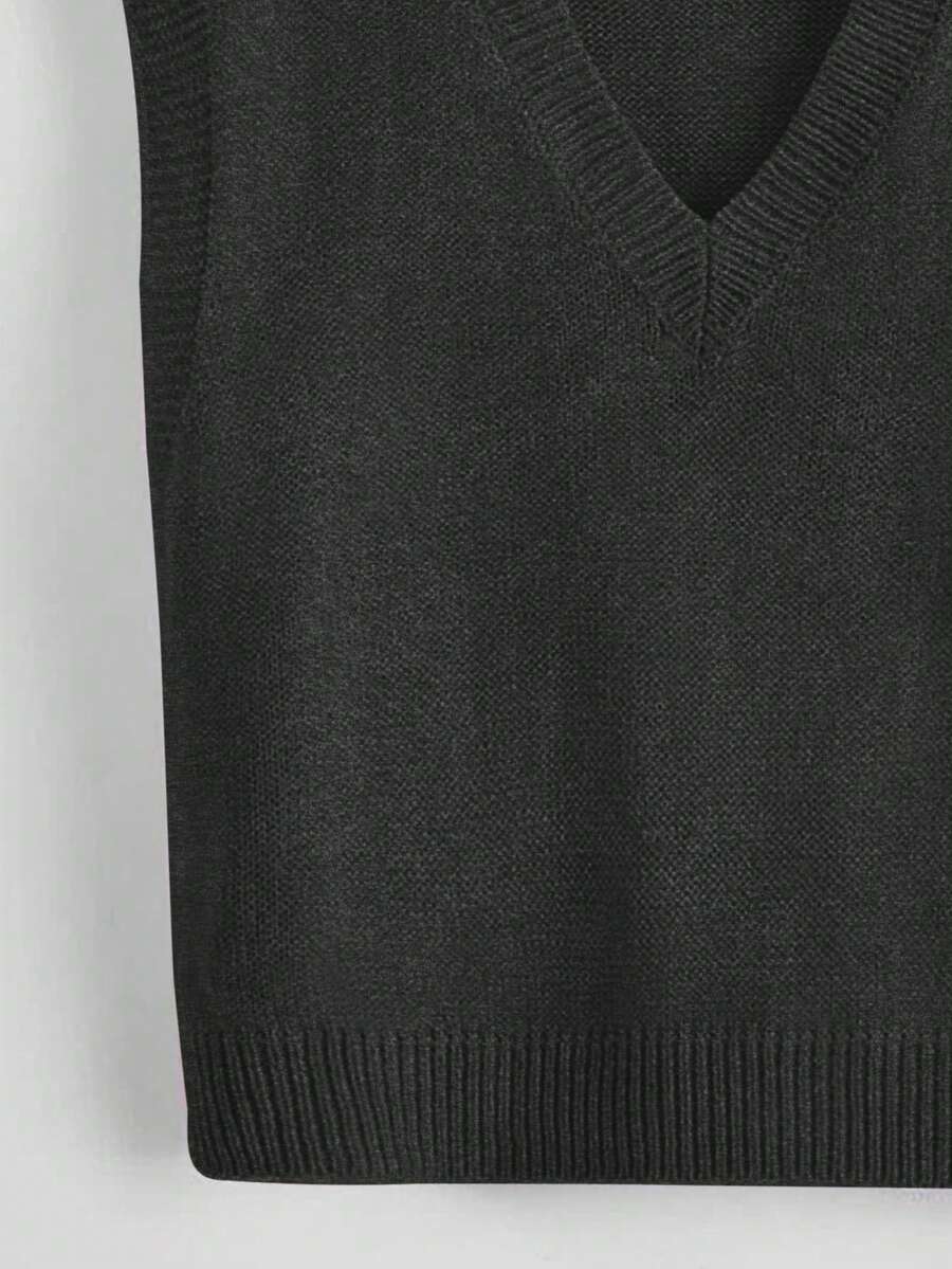 Marisa Fine Knit V-Neck Sleeveless Sweater Vest - Dark Green