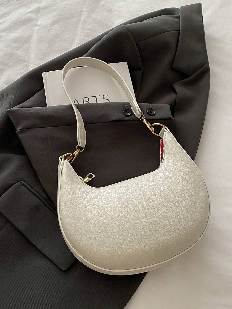 Women's Crescent Shoulder Bag, Faux Leather Half Moon Purse with Gold Hardware