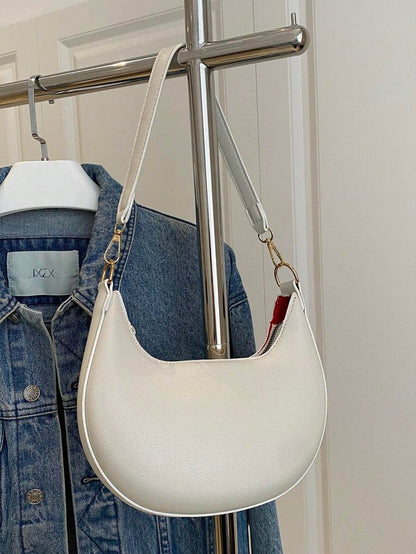 Women's Crescent Shoulder Bag, Faux Leather Half Moon Purse with Gold Hardware