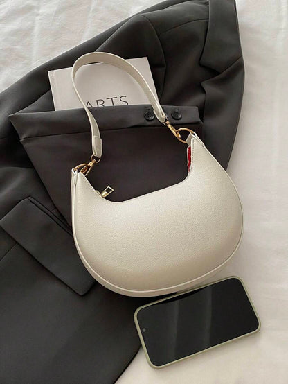 Women's Crescent Shoulder Bag, Faux Leather Half Moon Purse with Gold Hardware