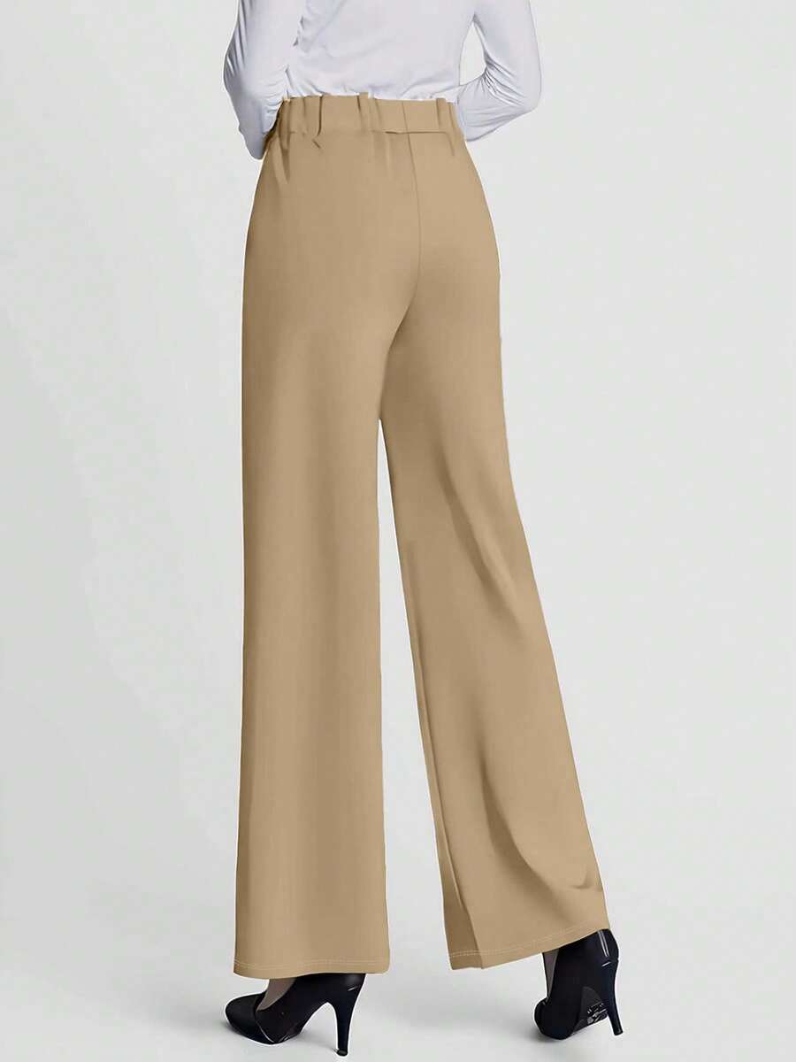 Estella Pressed Seam Straight Leg Knit Trousers - Khaki