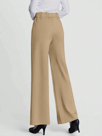 Estella Pressed Seam Straight Leg Knit Trousers - Khaki