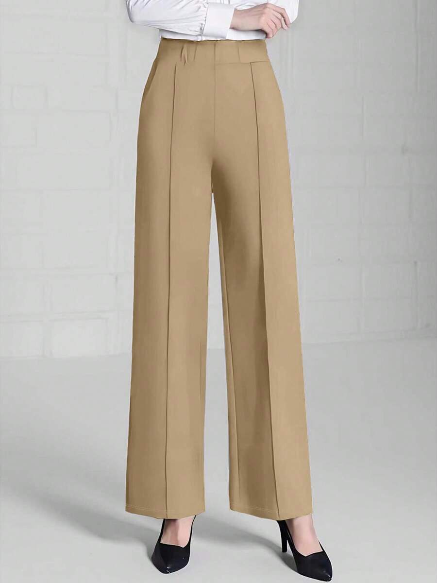 Estella Pressed Seam Straight Leg Knit Trousers - Khaki