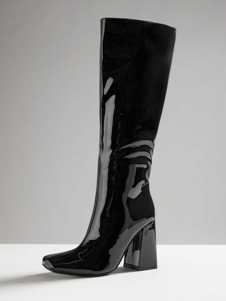 SHUZIA Women's Fashionable & Comfortable Knee-High Side Zipper Chunky Heel Boots Mensa