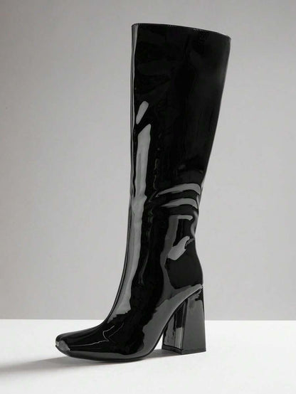 SHUZIA Women's Fashionable & Comfortable Knee-High Side Zipper Chunky Heel Boots Mensa