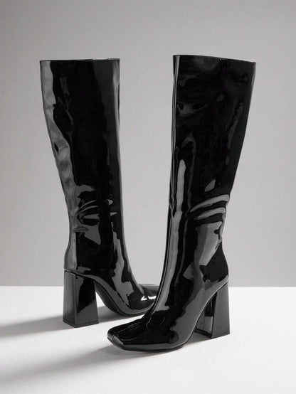 SHUZIA Women's Fashionable & Comfortable Knee-High Side Zipper Chunky Heel Boots Mensa