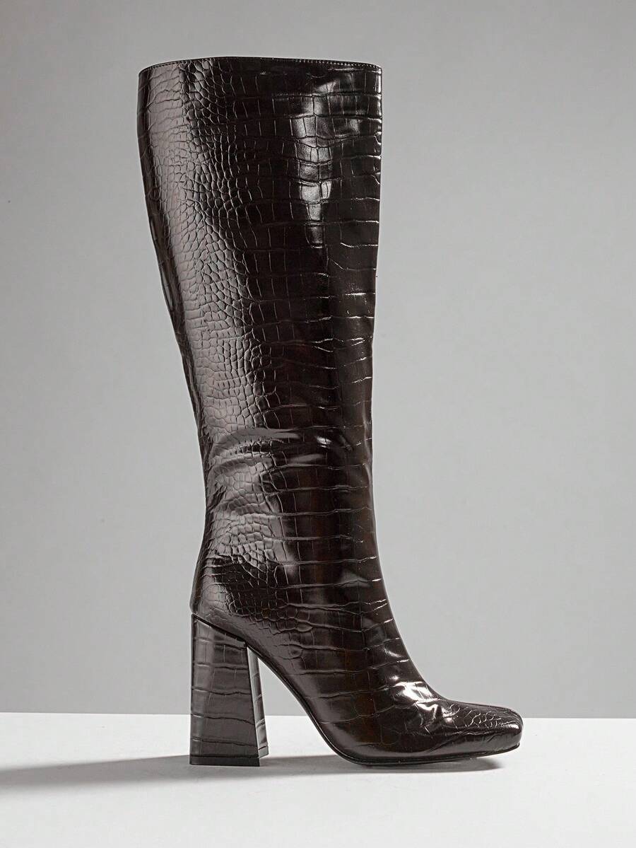 SHUZIA Women's Fashionable & Comfortable Knee-High Side Zipper Chunky Heel Boots Mensa