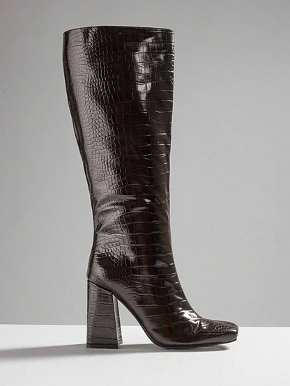 SHUZIA Women's Fashionable & Comfortable Knee-High Side Zipper Chunky Heel Boots Mensa