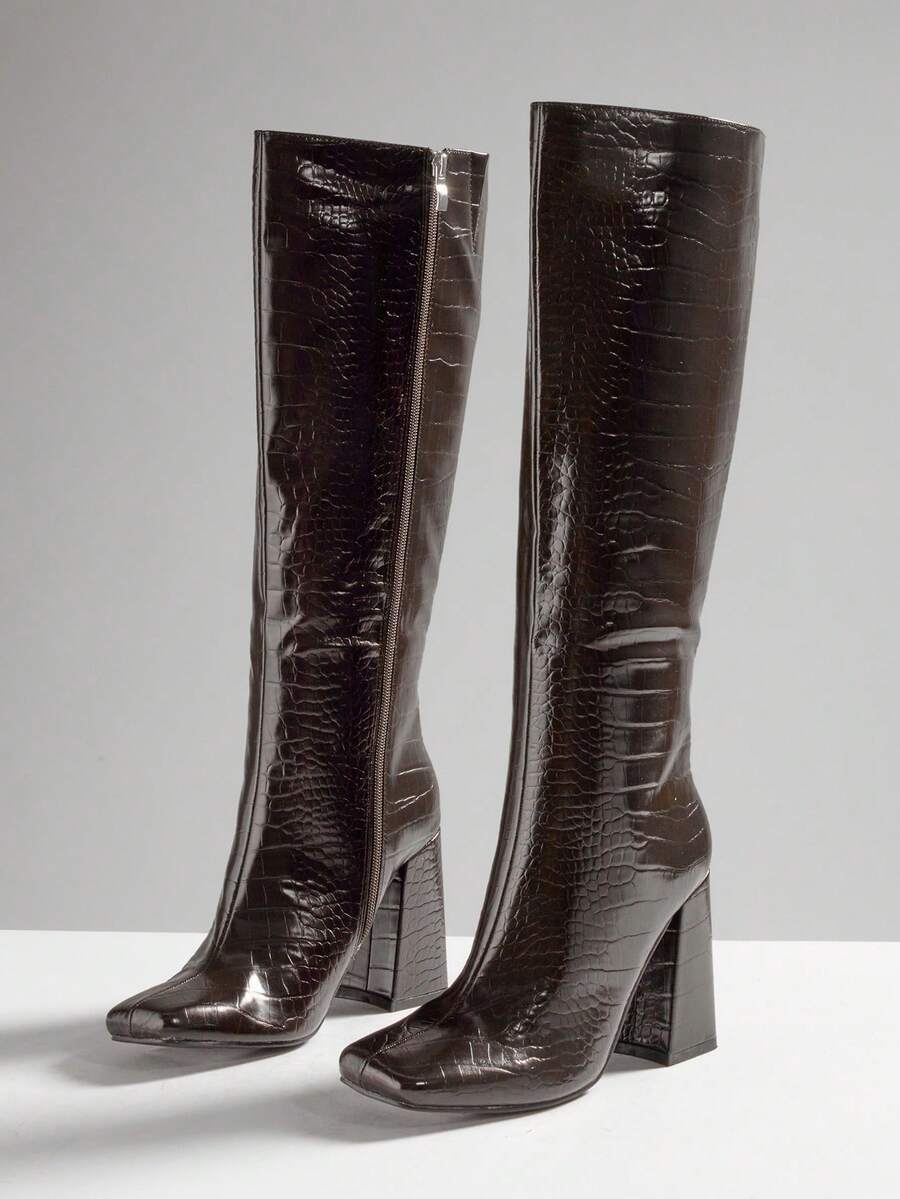 SHUZIA Women's Fashionable & Comfortable Knee-High Side Zipper Chunky Heel Boots Mensa