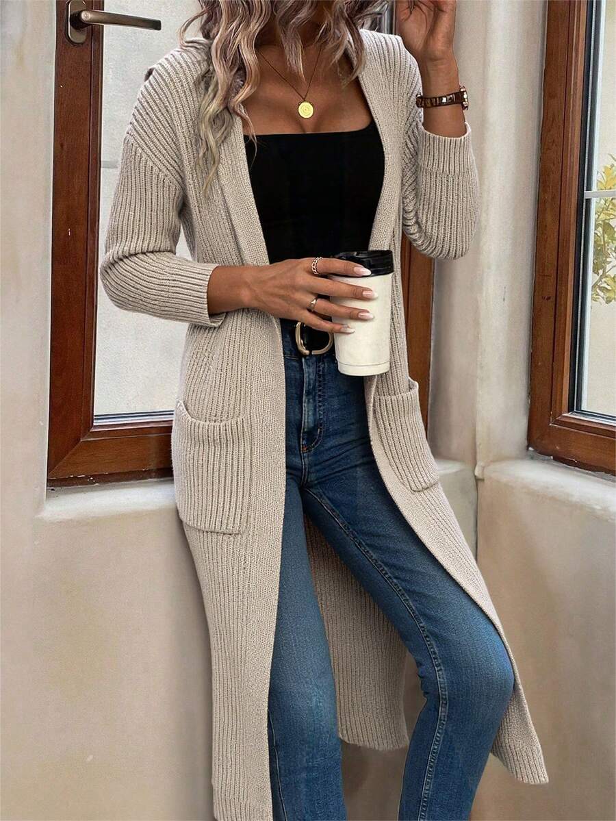Marianne Hooded Split Hem Longline Duster Cardigan - Oatmeal