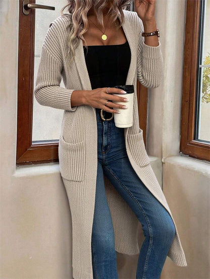 Marianne Hooded Split Hem Longline Duster Cardigan - Oatmeal