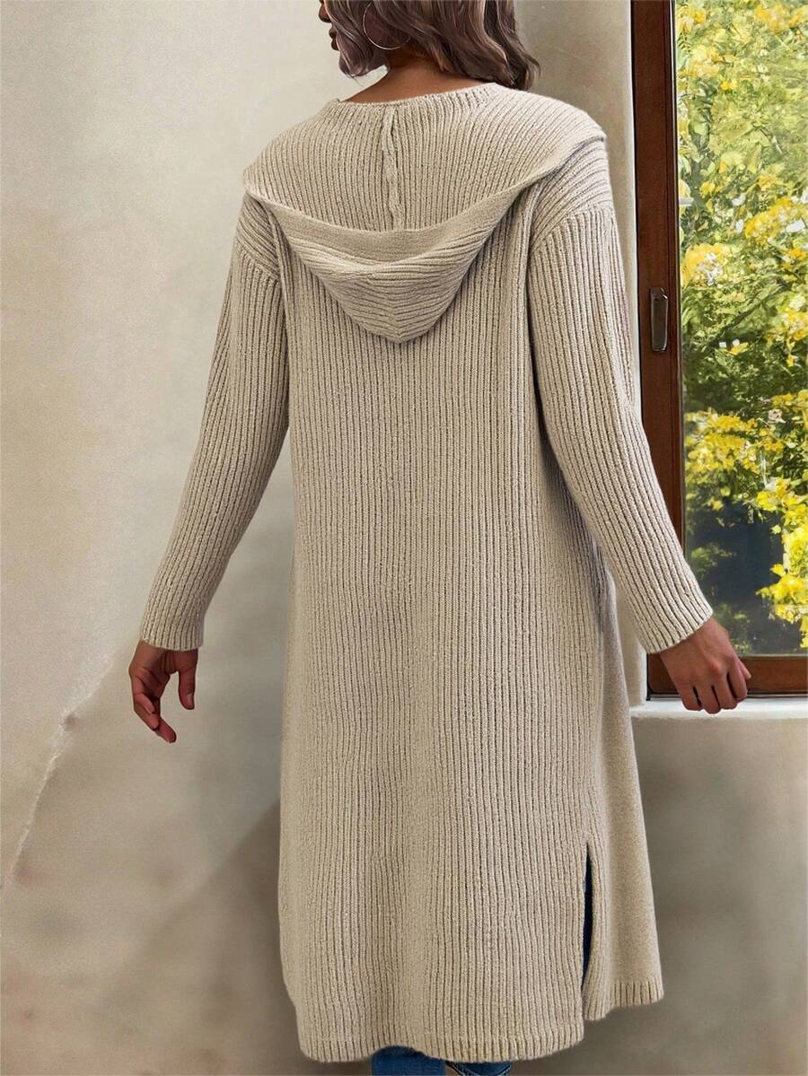 Marianne Hooded Split Hem Longline Duster Cardigan - Oatmeal