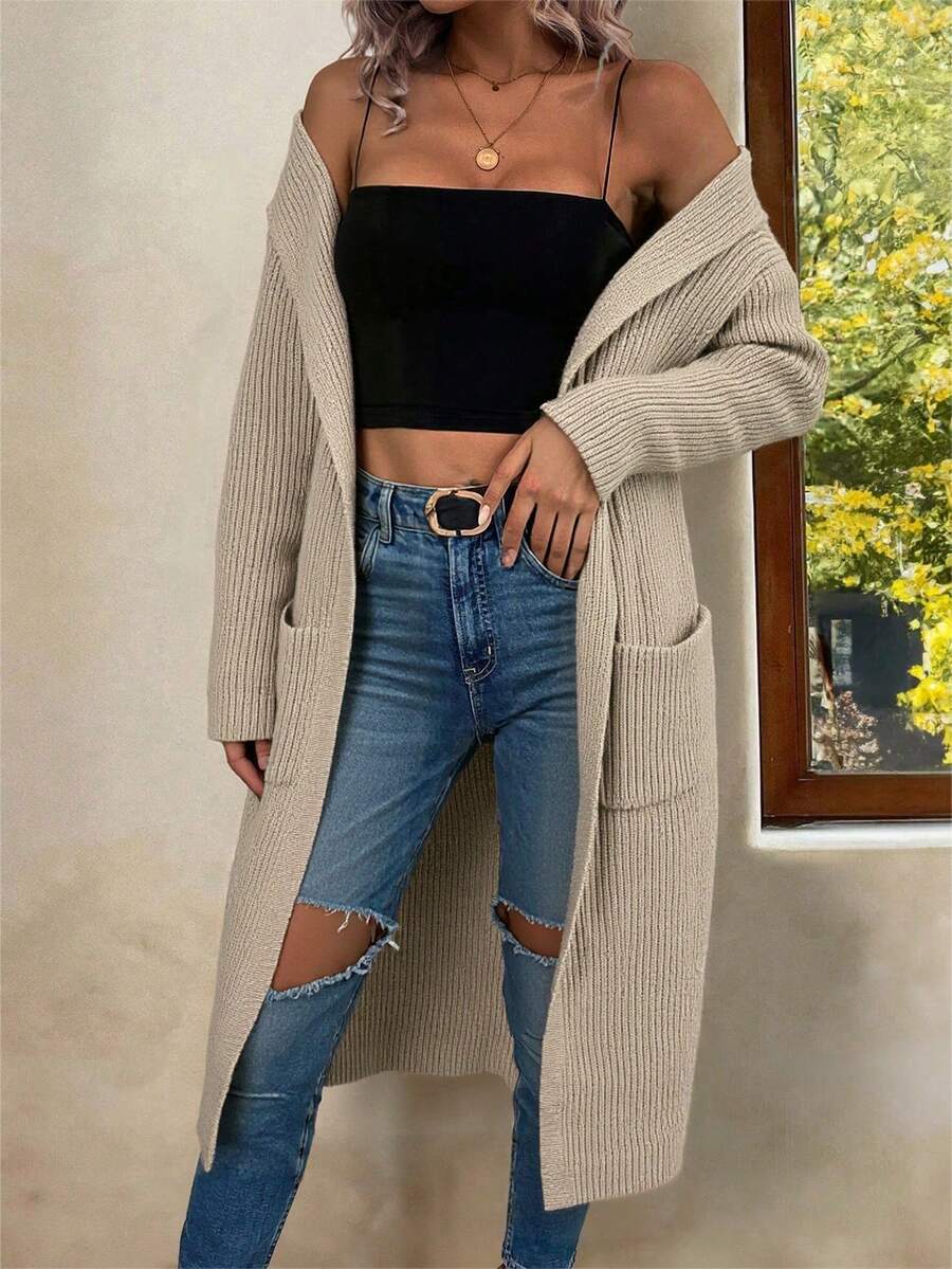 Marianne Hooded Split Hem Longline Duster Cardigan - Oatmeal