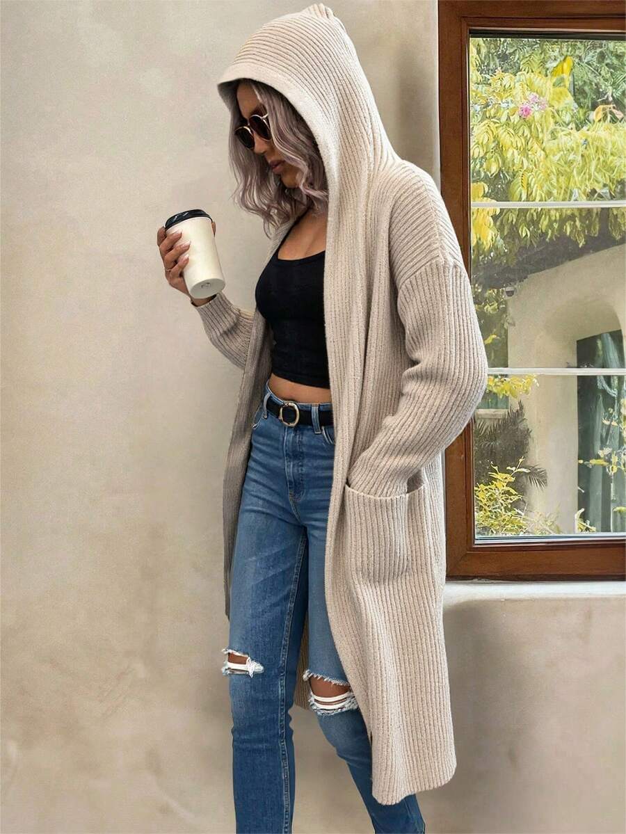 Marianne Hooded Split Hem Longline Duster Cardigan - Oatmeal