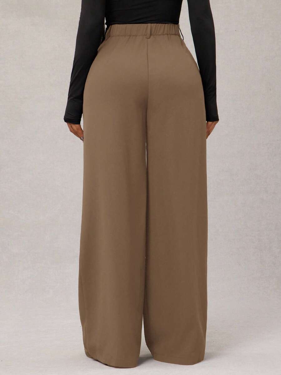 Theodora High Waist Pleated Oversized Wide Leg Suit Trousers - Camel