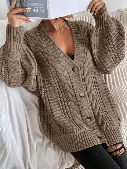 Adelaide Cable Knit Bishop Sleeve Cardigan - Grey