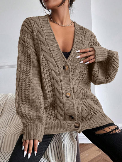 Adelaide Cable Knit Bishop Sleeve Cardigan - Dark Grey
