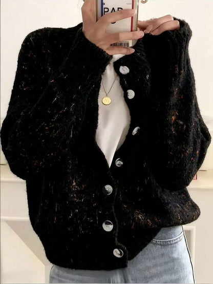 Kinsale Speckled Knit Crew Neck Button Front Cardigan
