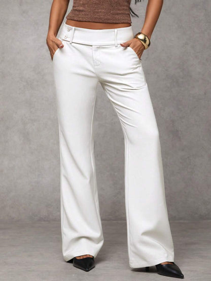 Antonia Low Rise Flare Leg Tailored Trousers with Pockets - White