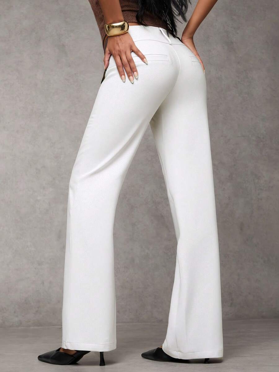 Antonia Low Rise Flare Leg Tailored Trousers with Pockets - White