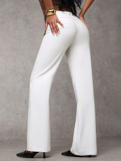 Antonia Low Rise Flare Leg Tailored Trousers with Pockets - White