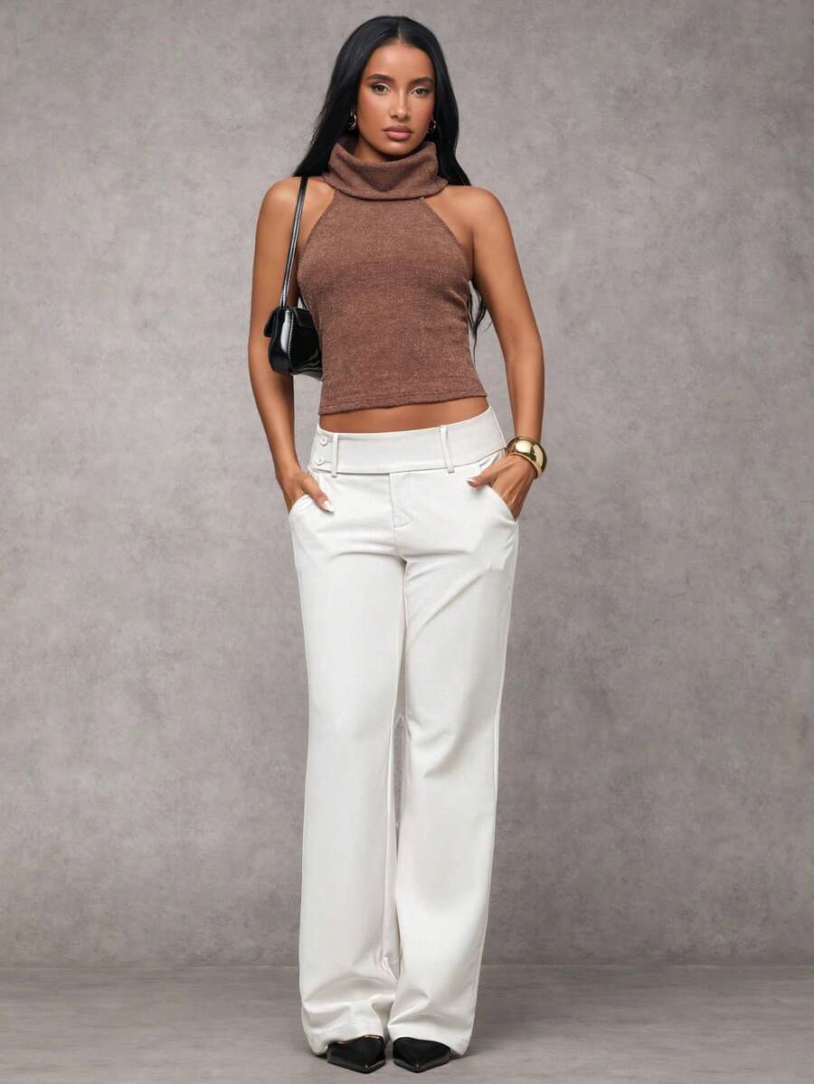Antonia Low Rise Flare Leg Tailored Trousers with Pockets - White