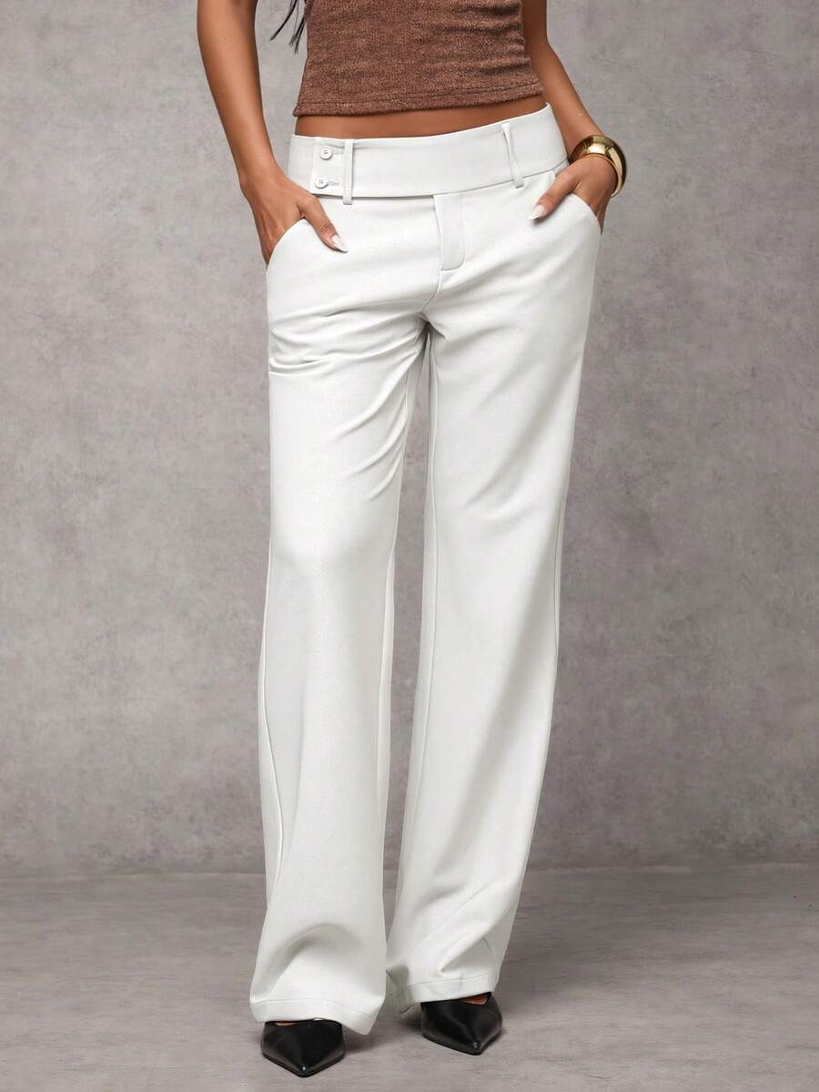 Antonia Low Rise Flare Leg Tailored Trousers with Pockets - White