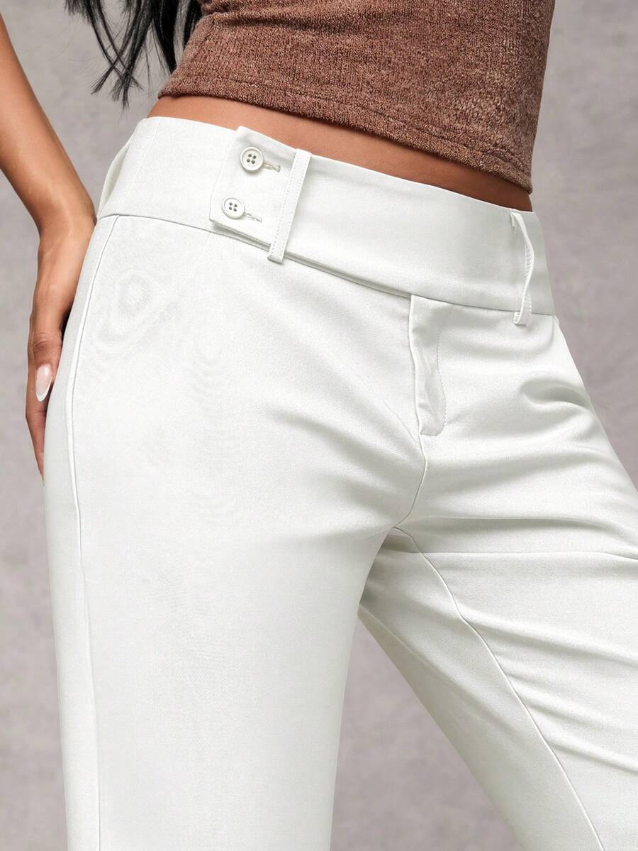Antonia Low Rise Flare Leg Tailored Trousers with Pockets - White