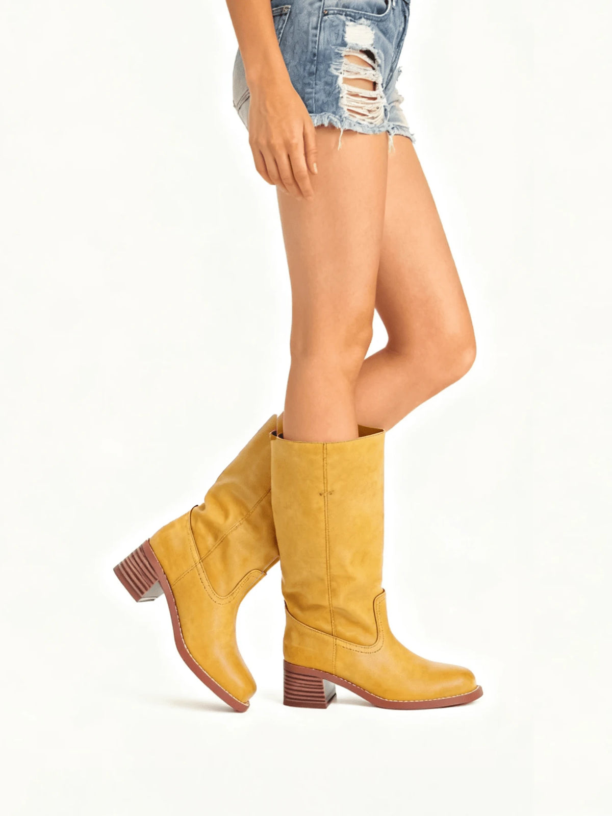 Knee High Boots For Woman Square Toe Fall Wide Calf Pull On Chunky Block Heeled Boots Riding Boots Autumn Casual Comfortable Block Heels For Women Mensa