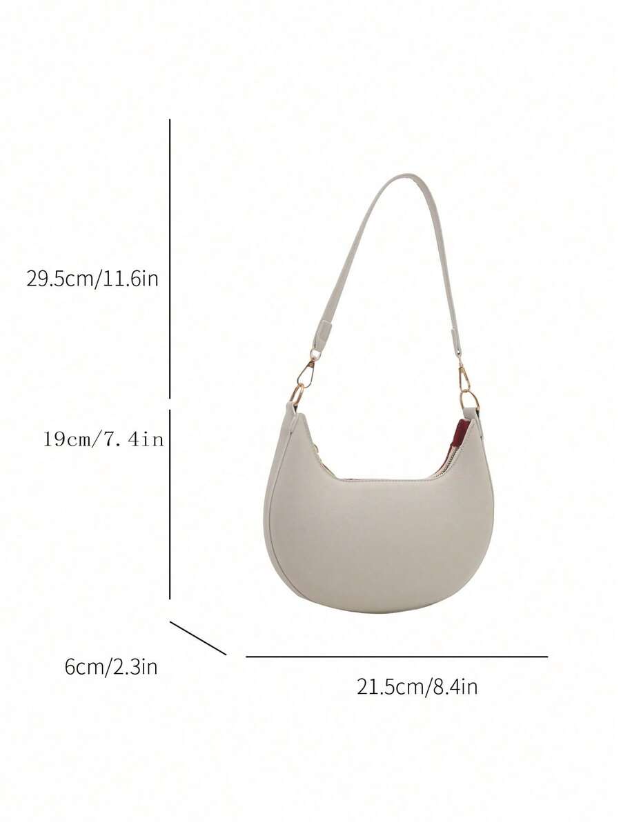 Women's Crescent Shoulder Bag, Faux Leather Half Moon Purse with Gold Hardware