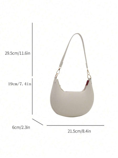 Women's Crescent Shoulder Bag, Faux Leather Half Moon Purse with Gold Hardware